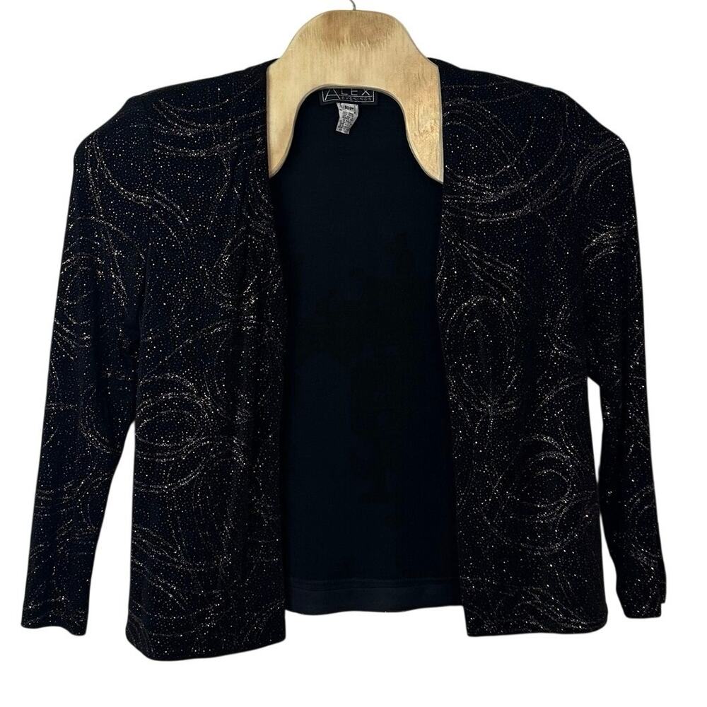Alex Evenings Women’s Black Open Front Cardigan Size 10P Petite Sparkles Shimmer